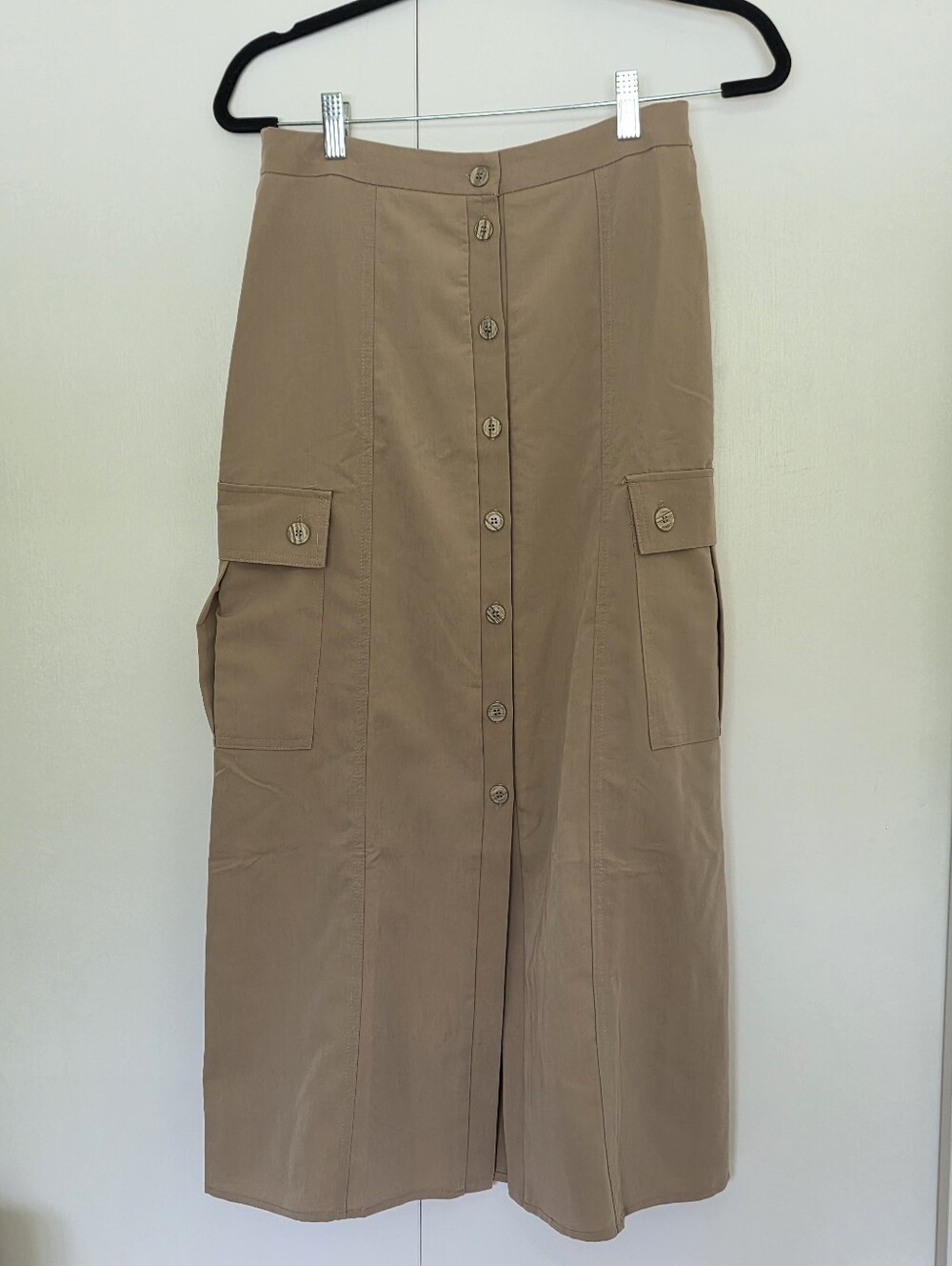 Button-Front Cargo Midi Skirt